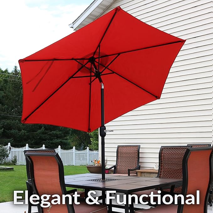Sunnydaze Outdoor Patio Umbrella - Polyester Table Market Umbrella with Push-Button Tilt and Crank - 6 Sturdy Ribs - Burnt Orange - 7.5ft
