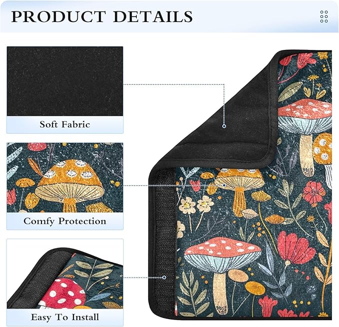 CHIFIGNO Cute Cartoon Mushrooms Car Seat Belt Covers Fashion Seat Belt Cushion Cover 2 Pack Shoulder Pads Car Accessories Protect Your Neck and Shoulder