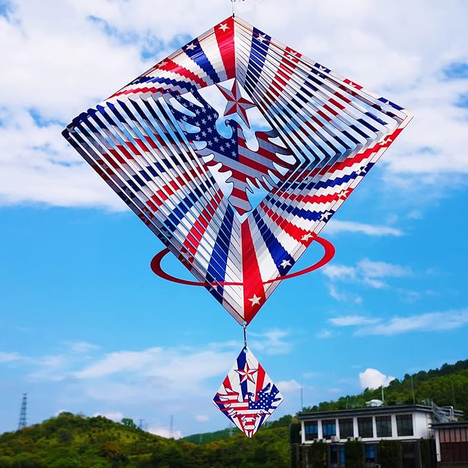 DJUAN 4th of July Decorations,13.5in Stainless Steel Eagle Flag Patriotic Wind Spinner Fourth of July Decor Outdoor,Garden Patriotic Decor Independence Day Decorations Wind Spinners for Yard,Garden