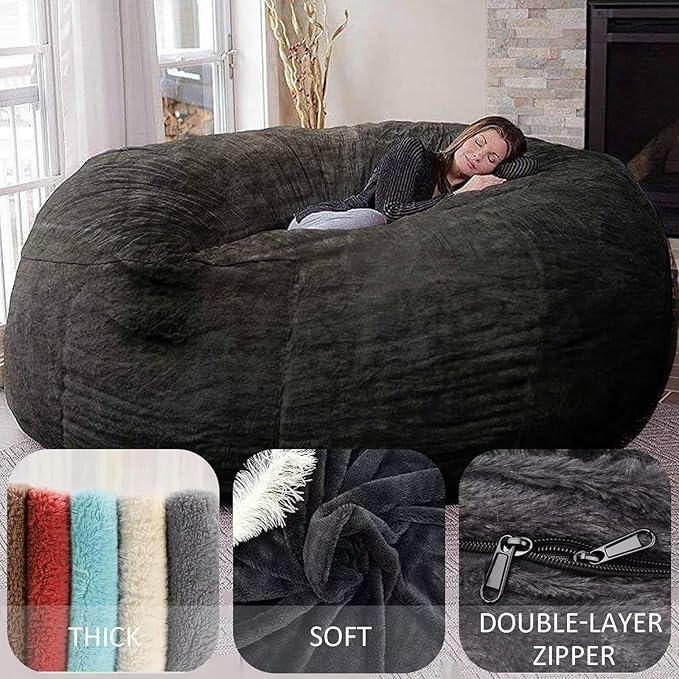 BCU 7FT Big Bean Bag for Adults Kids Without Filling Oversized Bean Bag Chair Cover for Stuffed Animal Storage, Burgundy Red