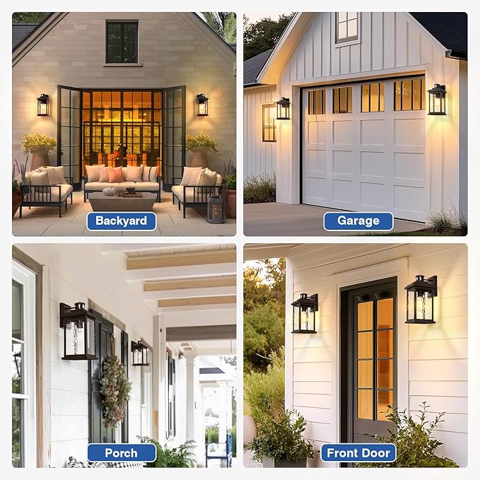 VIANIS Large Adjustable-Sensitivity Motion Sensor Outdoor Lights, Oil-Rubbed Bronze Porch Light with Tempered Ripple Glass, Aluminum Waterproof Outdoor Light Fixture, Exterior Lights for Garage