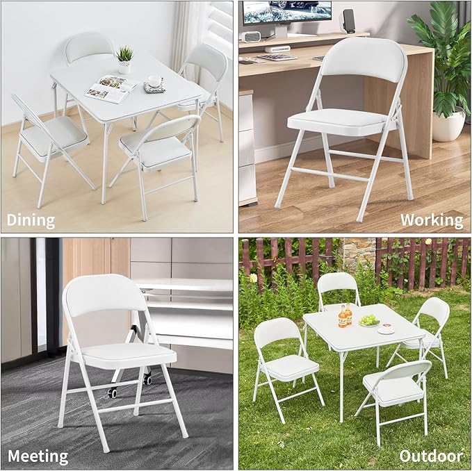 KAIHAOWIN 2-Pack Folding Chair Vinyl Padded and Metal Frame Heavy Duty Foldable Chair with Backrest & Padded Seats for Meetings Office Wedding Events-White
