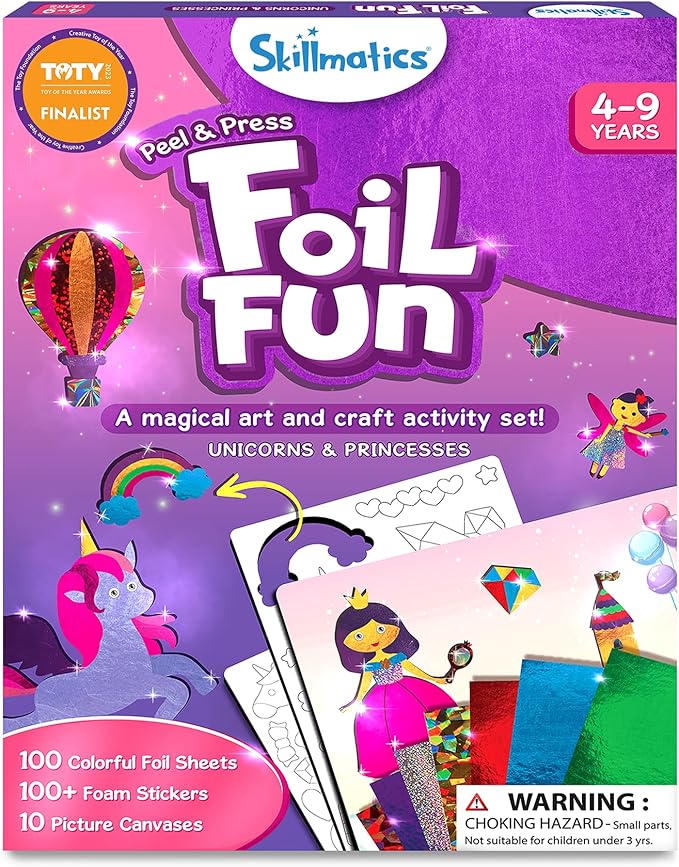 Skillmatics Foil Fun - Unicorns & Princesses, No Mess Art for Kids, Craft Kits & Christmas Fun Supplies, DIY Creative Activity, Travel Toys, Gifts for Ages 4, 5, 6, 7, 8, 9