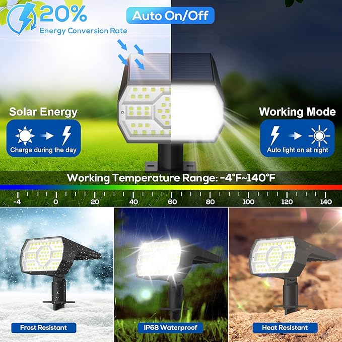 NYMPHY Solar Lights Outdoor Waterproof IP68, 56 LED 3 Lighting Modes Solar Powered Garden Yard Spot Solar Lights for Outside Landscape- 6 Pack (Cool White)