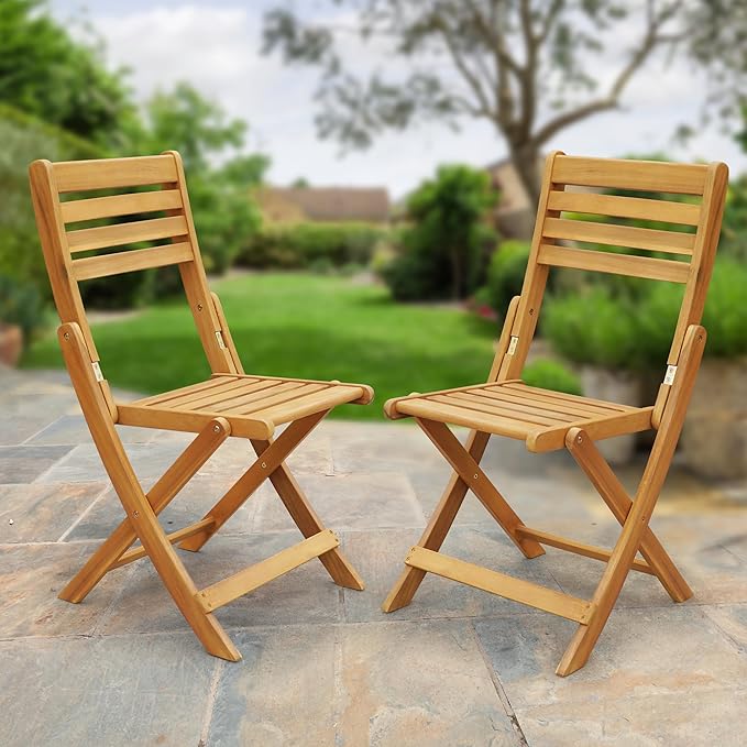 Tranquillo Anya Acacia Wood Folding Chairs Set of 2 – 400lbs Capacity, No Assembly Needed, Indoor & Outdoor Wooden Foldable Dining Chairs, Space-Saving & Portable Design for Home & Events