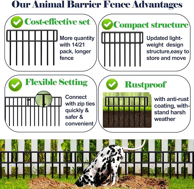 42.5FT No Dig Fence Panels - 30 Pack Garden Fence Animal Barrier Rustproof Metal Dog Fence Panels for Yard, Anti Digging Barrier Garden Edging Border Fencing for Outdoor, Yard, Rabbit