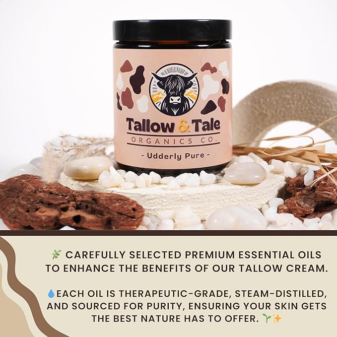 Tallow And Tale Grass-Fed & Finished Organic Tallow Cream | Face & Body Moisturizer | For Sensitive, Dry & Irritated Skin (8 OZ, Udderly Pure – Unscented)