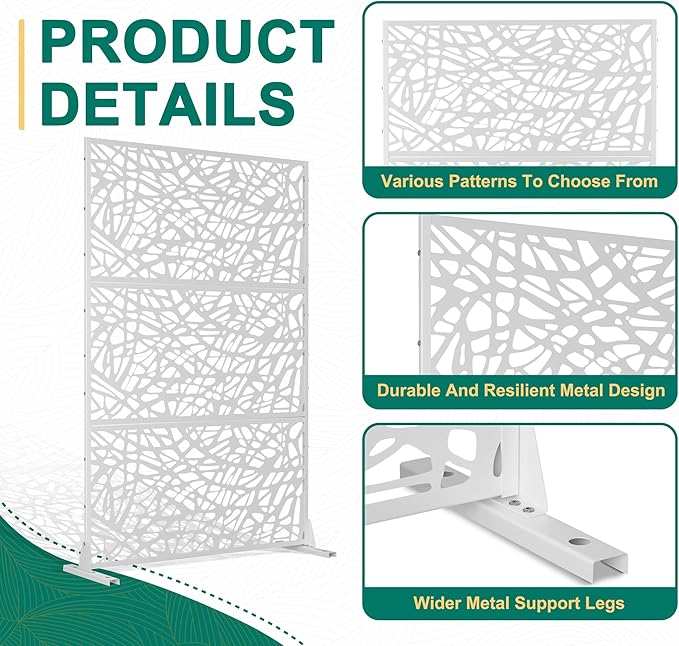72" H×47" W Metal Privacy Screen Outdoor Privacy Screen Freestanding Outdoor Privacy Screens and Panels for Patio Lawn Deck (Consists of 3 Panels)