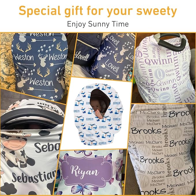 Personalised 7 in 1 Car Seat Cover for Girls and Boys - Multipurpose Breast Feeding Cover, Blue Whale Print Nursing Cover, Grocery Cart Cover - Birthday Gift for Babies(27"x29")