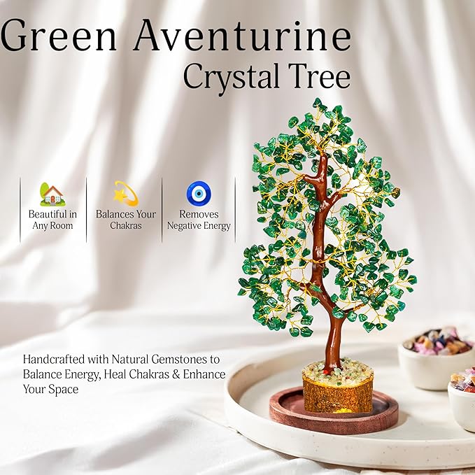 YATSKIA Green Aventurine Gemstone Tree Natural Stone Feng Shui Wire Bonsai Seven Chakra Jewelry Trees of Life Necklace Good Luck Handmade Prosperity Success Stones Gift Home Office Desk Shelves Décor