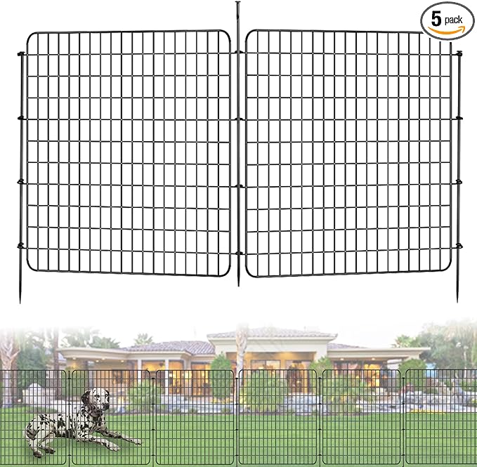 Garden Fencing Animal Barrier 5 Pannels, 36 in(H) X 12.5 ft(L) No Dig Dog Tall Fence Outdoor for Yard Rustproof Garden Metal Wire Border Patio Rabbit Ground Stakes