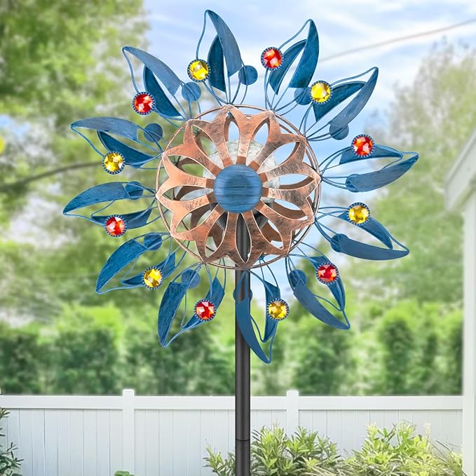 Solar Wind Spinner, Waterproof Outdoor Metal Wind Sculpture for Patio, Lawn & Garden Decor (Retro Spinner)