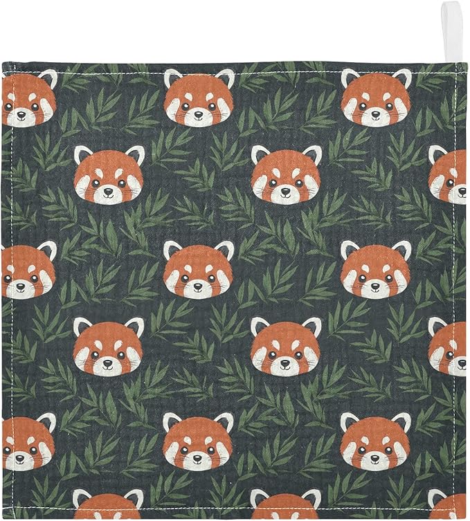 Newborn Face Towel Red Panda Soft Cotton Baby Washcloths 11.8 x 11.8 Inch Infants Girls Boys Muslin Burp Cloths 5 Pack