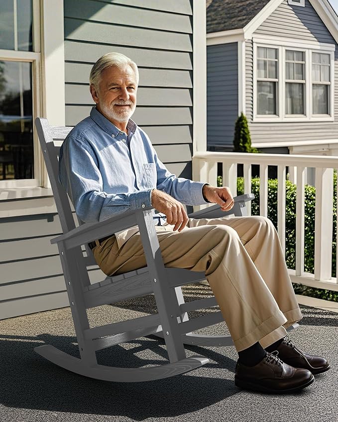 SERWALL Oversized Outdoor Rocking Chair Set of 2, HDPE Rocker for Adults, Patio Rocking Chairs for Porch, Sliver Gray
