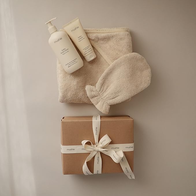 mushie Baby Hooded Towel | Organic Cotton (Pearl)