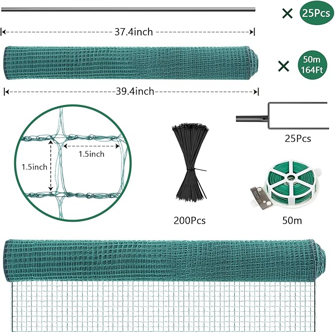 SUNYRISY Garden Mesh Fence Temporary Safety Fencing, 40in x 164ft Snow Fence with Steel Stakes, Reusable Nylon Animal Barrier Fencing Netting for Construction Backyard Dogs Poultry Deer