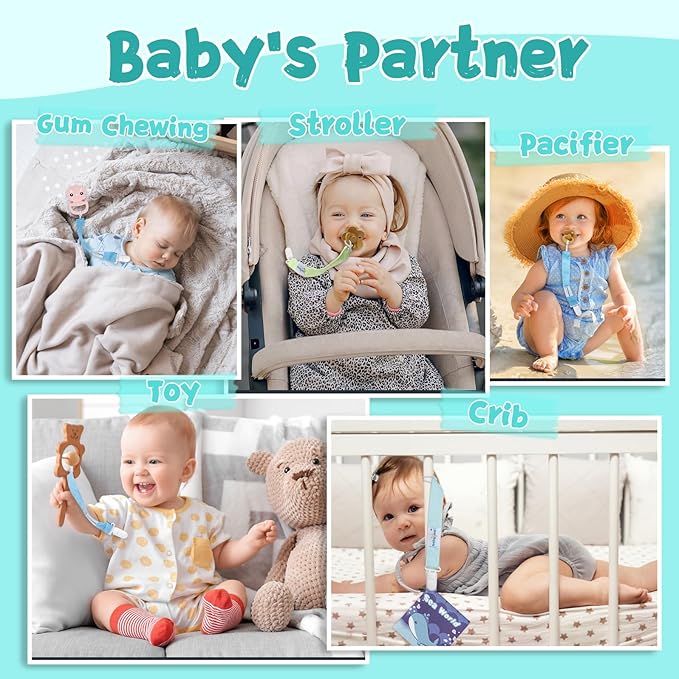 babygoal Baby Neutral Pacifier Clips, 4 Pack Binky Paci Holder and Leash Fits for Most Pacifier and Binkies 4PS07-B