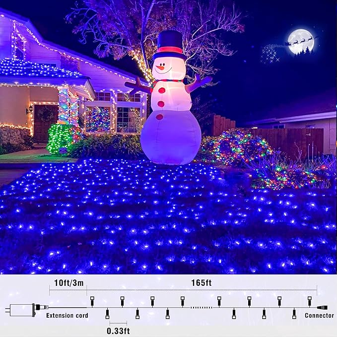 165FT 500 LED Outdoor String Lights, Plug in Christmas Lights Indoor Waterproof, 8 Modes Twinkle Fairy Lights Clear Wire for Outside Bedroom House Patio Xmas Tree Party Decorations, Blue