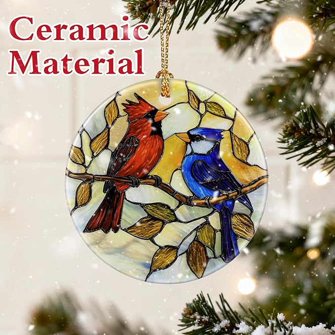 Cardinal & Blue Jay Ornament, Christmas Ornaments, Christmas Decorations, Holiday Decor Gifts for Family, Friends & Bird Lovers, Gift Exchange & Gift Idea, Giftbox Included