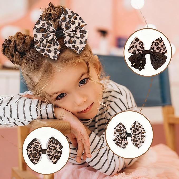 Baby girls leopard hair bow Clips Pin,leopard print bow hairpin for women(FD62-Leopard 4)