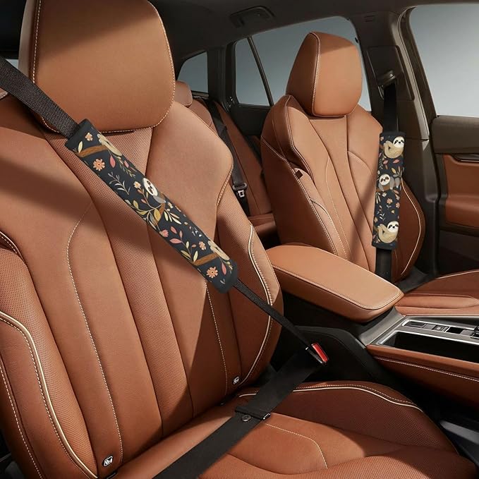 Brown Cute Sloth Tree Seatbelt Pads Fits Cars Trucks SUV Sedans Air Permeability Car Seatbelt Strap Cover, Auto Interior Accessories Protector