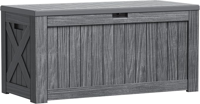 Greesum Outdoor Storage Box 120 Gallon Storage Bin with Lid for Patio Furniture, Garden Tools, Pool Supplies, Lockable, Waterproof and UV Resistant, Gray