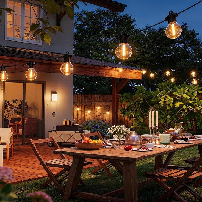 100FT Outdoor String Lights with Remote, 42 Dimmable Shatterproof LED G50 Bulbs, Waterproof Patio & Backyard Lights for Pergola, Deck, Garden, Bistro, Commercial Grade Hanging Lights