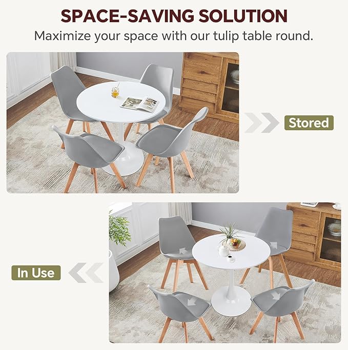 Small Space 31.5 Inch White Round Tulip Dining Table - Modern Pedestal Base Kitchen Table for 2-4 People - Easy Assembly & Easy to Clean