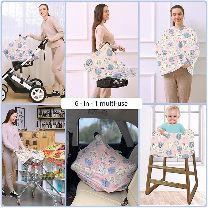 Car Seat Covers for Babies - Multi- use Nursing Carseat Canopy, Breastfeeding Covers, Baby Shower Gifts for Boys and Girls (Cactus)