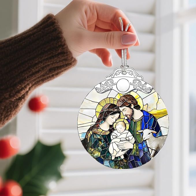 Stained Glass Ornament, Nativity Scene Christmas Ornaments, Christmas Hanging Decor & Holiday Ornament: Christian Home Decor; Exquisite Party Gifts for Christians, Christian Gift & Religious Gift