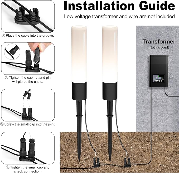 Low Voltage Pathway Lights 4 Pack Landscape Lighting, 12-24V 3000K Warm White Landscape Path Lights, Aluminum Waterproof Wired Landscape Lights for Outdoor/Driveway/Pathway/Yard
