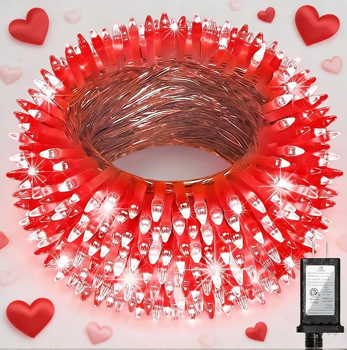 1500LED Valentine Lights Outdoor Use, 470ft 12 Modes Red Valentines Day Decorations with Timer Dimmable, Waterproof Christmas Lights for Xmas Patio Yard Fence Balcony Garden Party