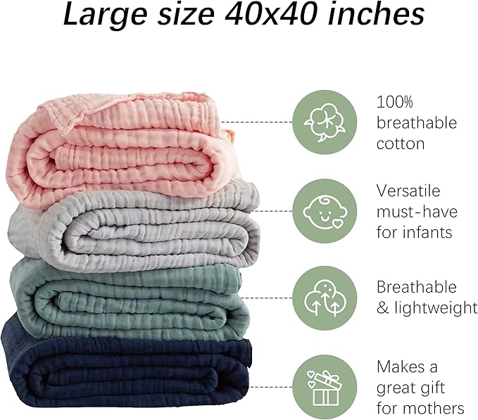 SWEET DOLPHIN Muslin Baby Bath Towels Blanket - 2 Pack 100% Cotton Towel for Babies, Infants, Toddlers - 40x40Inch - Highly Absorbent, Ivory and Brown