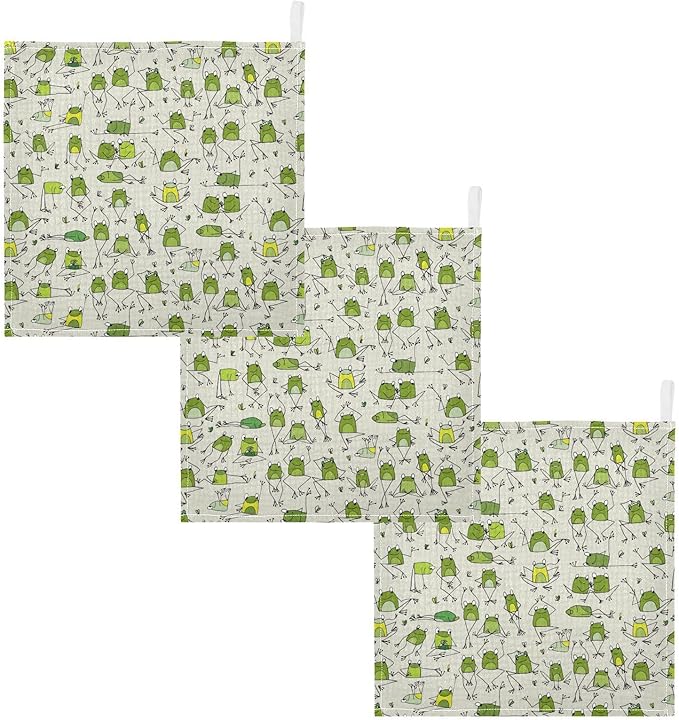 vvfelixl Baby Cotton Washcloths Funny Frogs Infants Bath Towel for Unisex Face Towels for Newborn, Natural Baby Wipes Delicate Skin, 11.8 X 11.8 inch, one sizex3