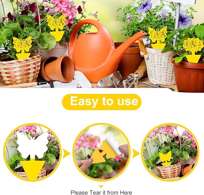 Fruit Fly Traps, 100 Pack Yellow Sticky Traps, Fungus Gnat Traps, Plant Fly Stickers for Indoor and Outdoor Use Protect The Plant