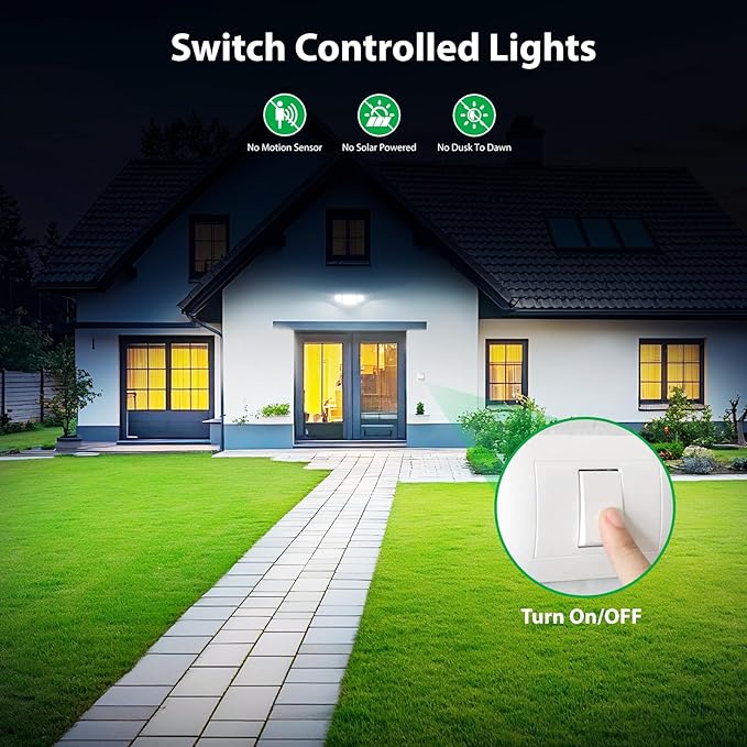 iMaihom 65W 6500LM LED Outdoor Flood Light, Switch Controlled Outdoor Security Light, 3 Adjustable Heads, IP65 Waterproof, 6500K Daylight White, Hardwired Wall Mount Light for Garage Yard Patio, White