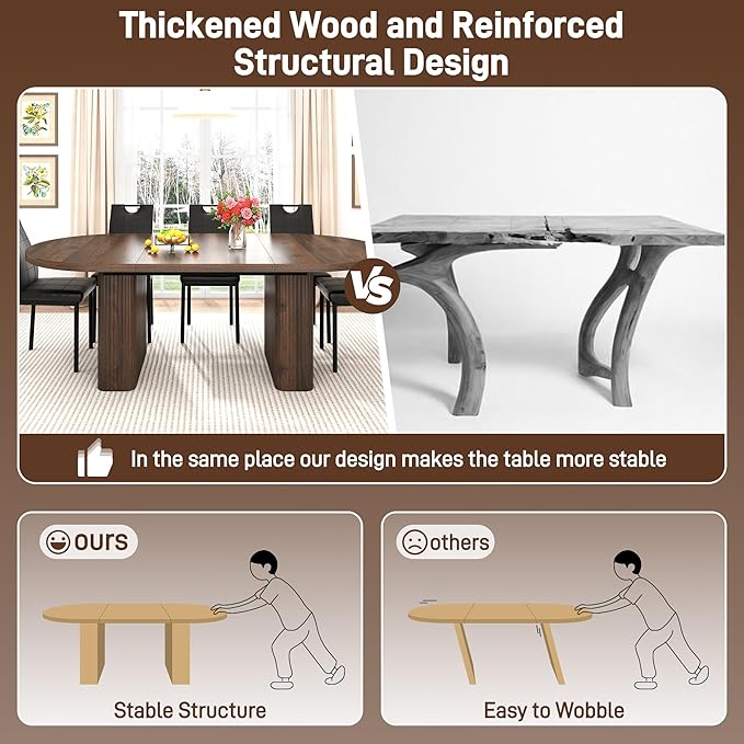 70.8 in Dining Table for 4 5 6 | Modern Walnut Rectangular Kitchen Table W/Waterproof Wood Tabletop,Farmhouse Long Dining Room Tables W/Foot Pads&Wood Strip Base for Kitchen Living Room