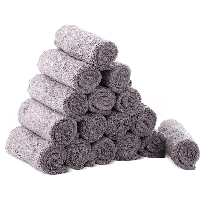 Cute Castle Ultra-Soft Baby Washcloths, 16 Pack - 9" by 9", Gentle on Sensitive Skin for Face and Body, Plush, Super Absorbent Wash Clothes for Girls and Boys, Grey