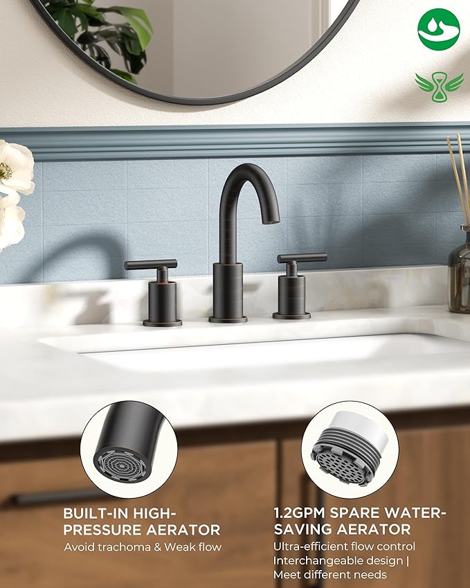 FORIOUS Oil Rubbed Bronze Bathroom Faucet 3 Hole, 8 Inch Widespread Bathroom Sink Faucet Bronze with Pop Up Drain, 3 Piece Vanity Faucet ORB with 24" CUPC Supply Hoses, 6" to 10" Sink Restroom Remodel