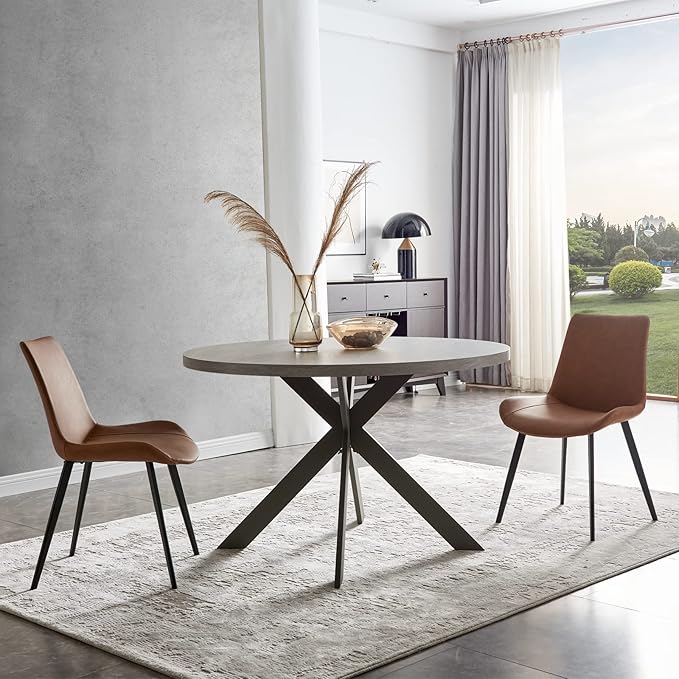 45.3" Round Dining Table Set, Mid Century Modern Round Dining Table for 4-6 Person, Steel Legs, Leisure Coffee Table for Kitchen Dining Room, Save Space