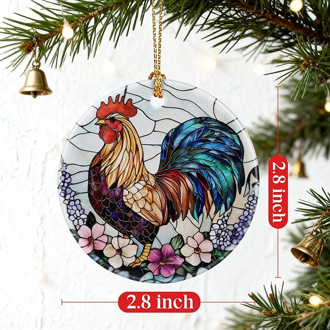Colorful Rooster Ornament | Farmhouse Christmas Ornaments, Hanging Ornaments for Tree, Christmas Decorations, Holiday Decor Gift | Gifts for Chicken Lover, Farmer | Chicken Themed Gifts, Gift Exchange