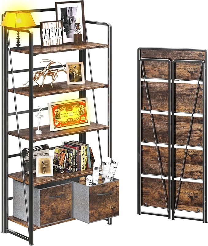 BHG No Assembly Folding Bookshelf for Living Room,Collapsible Book Shelf for Home Office, Portable Bookcase Storage Organizer Rack Shelves