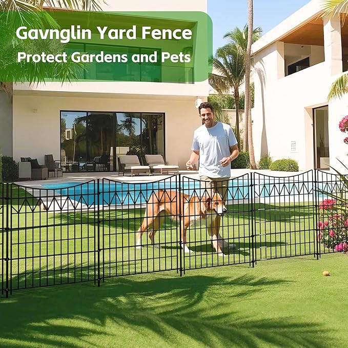 6 Panels No Dig Decorative Metal Fence for Yard, 40in(H)×13.5ft(L) Reusable Tall Garden Fence | Rustproof Animal Barrier with Extra-Long Ground Stakes | Temporary Durable Border Fence for Dog, Black