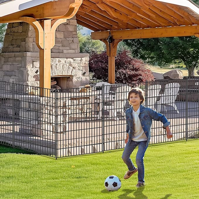 10 Panels No Dig Garden Fence, 40 in(H) X 24.2 ft(L) Metal Fence Panels, Thickened Rustproof Garden Fencing, Animal Barrier Fence for for Dogs, Rabbits, Landscape, Patio