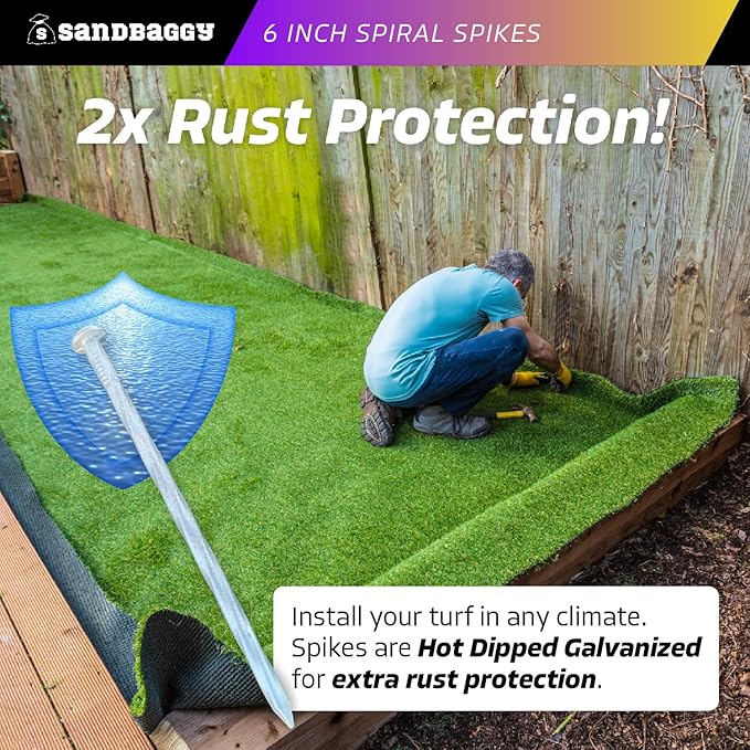 Sandbaggy 6 Inch Galvanized Artificial Turf Stakes - Spiral Landscape Nails - Ground Spikes/Pins for Synthetic Grass, Lawn, Edging, Weed Barrier Fabric, Garden (Steel (7 Gauge), 400)