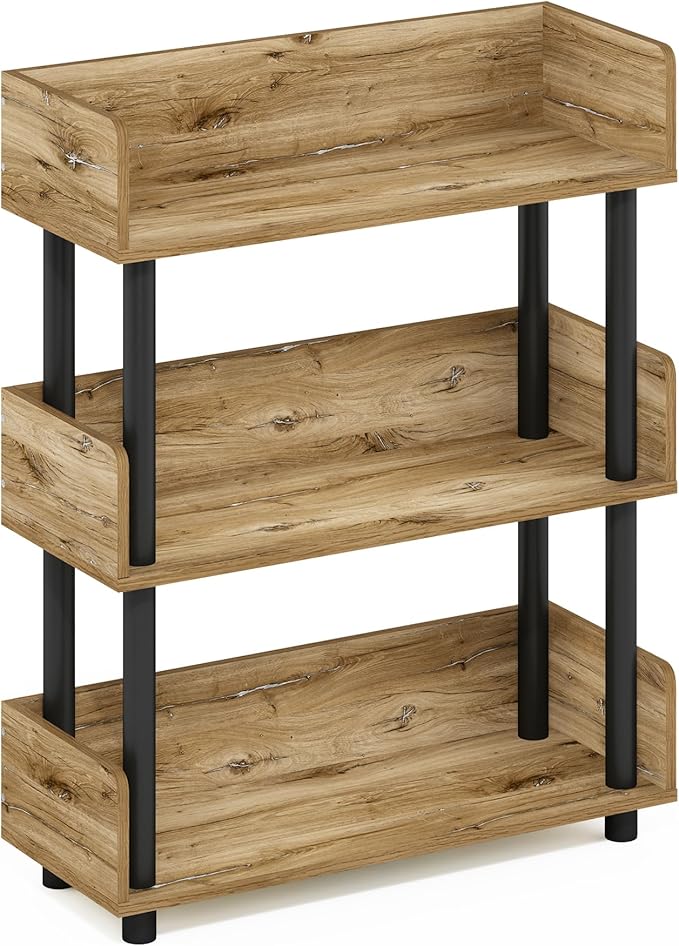 Furinno Turn-N-Tube 3-Tier Multipurposes Display Rack, Open Shelf Rack/Storage with Back & Side Panel, Flagstaff Oak/Black