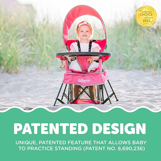 Baby Delight Go with Me Venture Portable Chair | Indoor and Outdoor | Sun Canopy | 3 Child Growth Stages | Pink