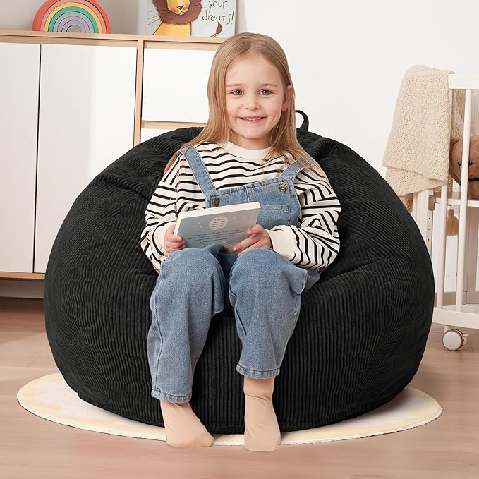 HABUTWAY 2 FT Bean Bag Chair,Giant Bean Bag Chairs,Big Bean Bags with Memory Foam Filled, Large Beanbag Chairs with Soft Corduroy Cover-Black