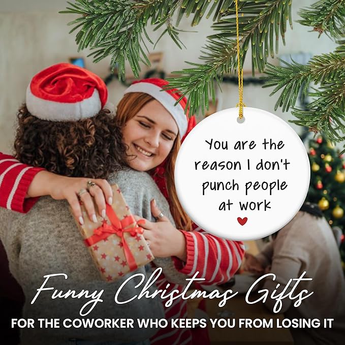 GEEMBI Christmas Ornaments Gifts for Coworkers - Ceramic Christmas Ornaments 2025 for Tree Decorations - Coworker Gifts for Friends Women Men - Funny Office Gift for Coworkers, Xmas Decorations