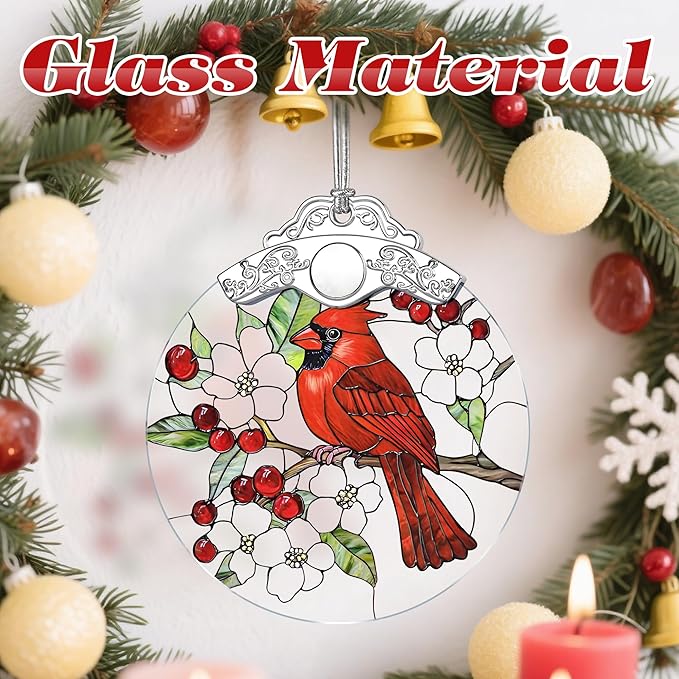 Cardinal Christmas Decorations - Stained Glass Ornament | Christmas Ornaments for Tree | Holiday Ornament | Red Bird Decor – Cardinal Memorial Gifts | Bird Lover Gifts | Gift Ideas & Xmas Gift